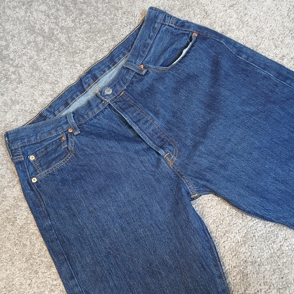 Levis 501 Original Fit Jeans Mens 36x34 Dark Wash Button Fly Denim Straight